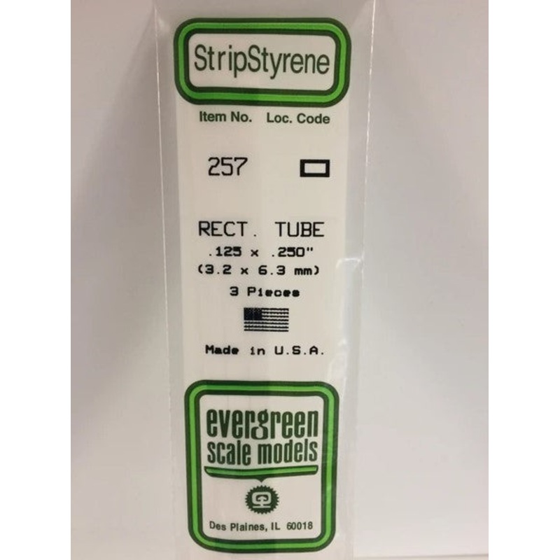 Evergreen 257 .125 x .250 (3.2mm x 6.3mm) Rectangle Tubing (3pcs)