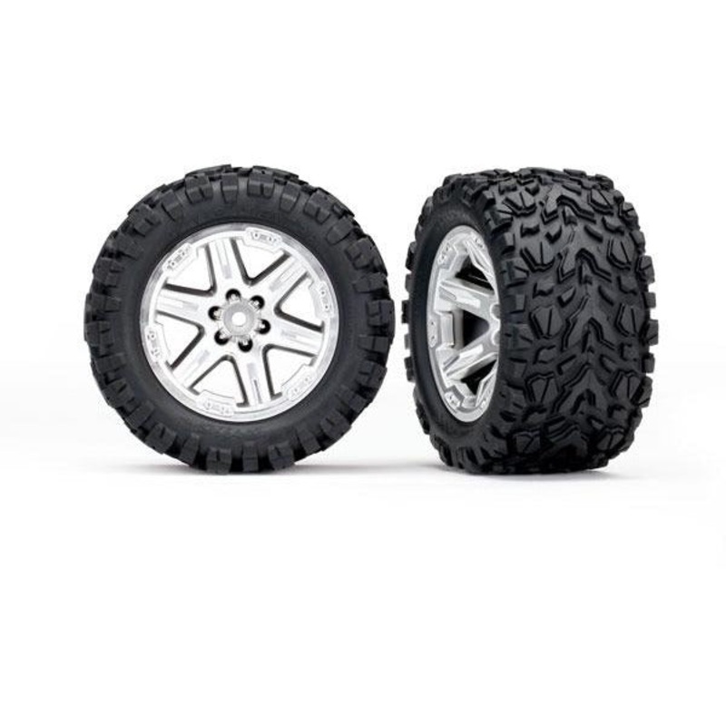 TRA6773R Tires & wheels, assembled, glued (2.8′) (RXT satin chrome wheels, Talon Extreme tires, foam inserts) (2) (TSM rated)