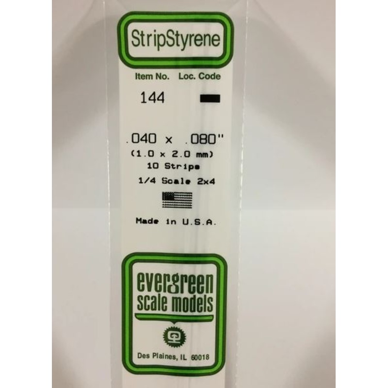 Evergreen 144 .040 x .080 (1mm x 2mm) Strips (10pcs)
