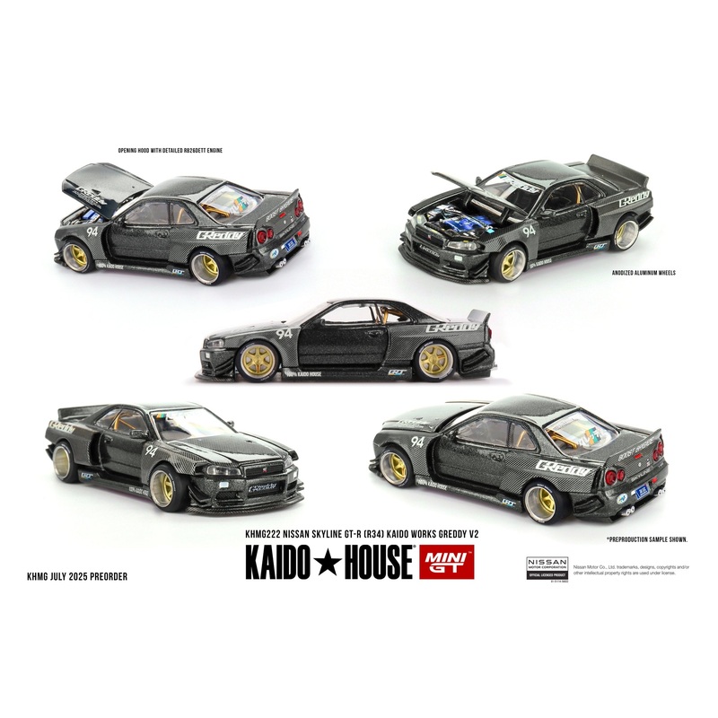 (PRE-ORDER) Mini GT x Kaido House 1:64 Nissan Skyline GT-R (R34) Kaido Works GReddy V2 KHMG222