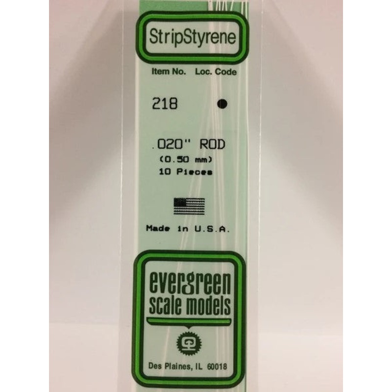 Evergreen 218 .020 / .50mm OD Solid Rod (10pcs)