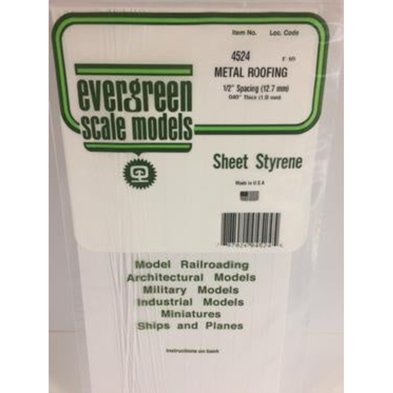 Evergreen #4524 – .040 X .500 Opaque White Polystyrene Standing Seam Roofing