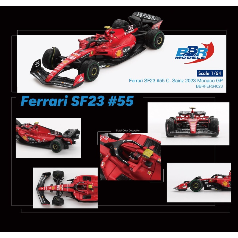BBR Models 1:64 Ferrari SF23 #55 C. Sainz 2023 Monaco GP BBRFER64023