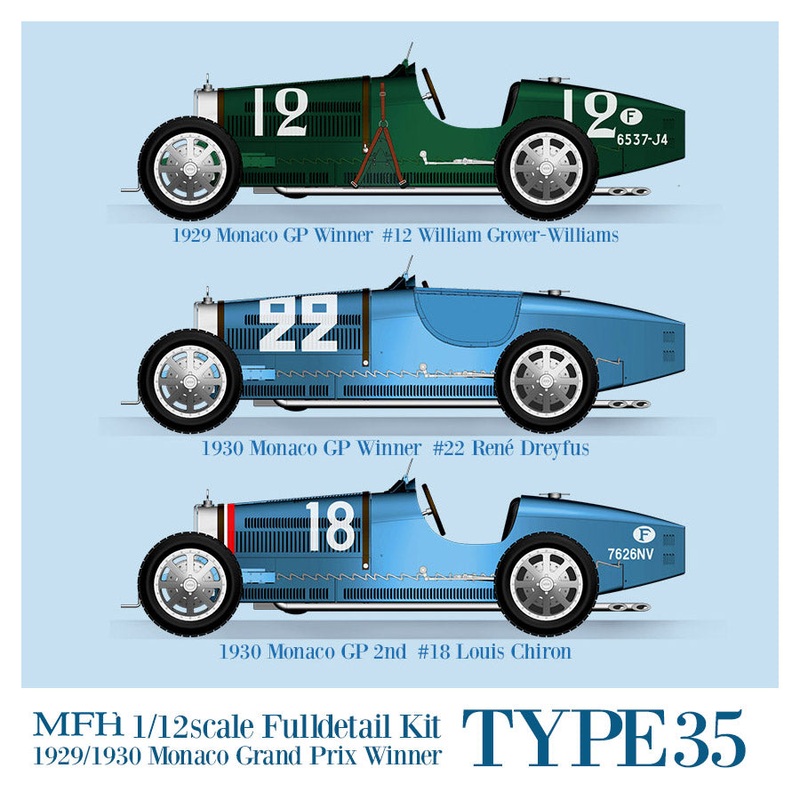 K736 Model Factory HIRO 1:12TYPE35 #12 William #22 Rene Dreyfus #18 LouisChiron