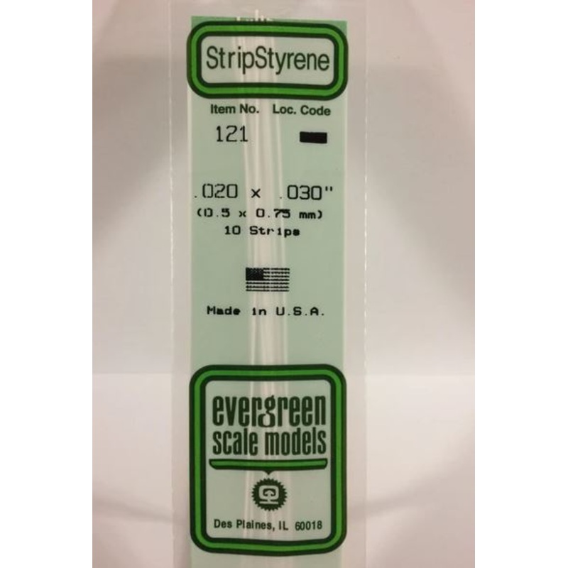 Evergreen 121 .020 x .030 (0.5mm x 0.75mm) Strips (10pcs)