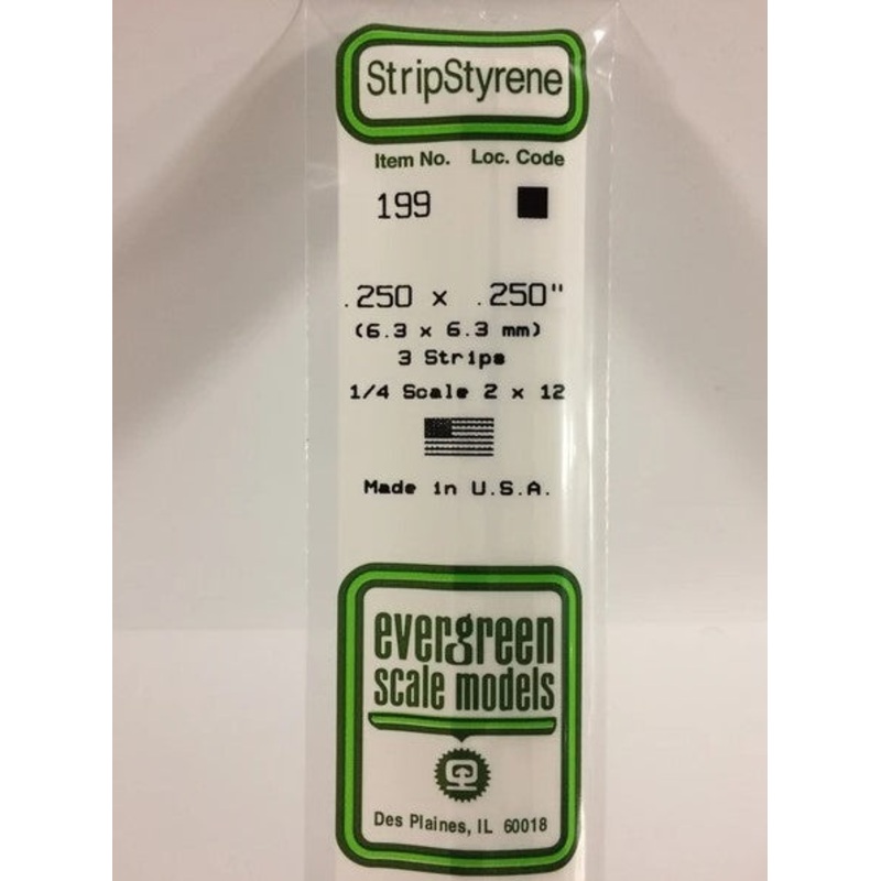 Evergreen 199 .250 x .250 / 6.3 x 6.3mm Square (3pcs)