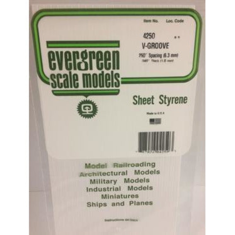 Evergreen #4250 Styrene Siding: 0.040 V-Groove 0.250 (6.3mm) Spacing 6 x 12