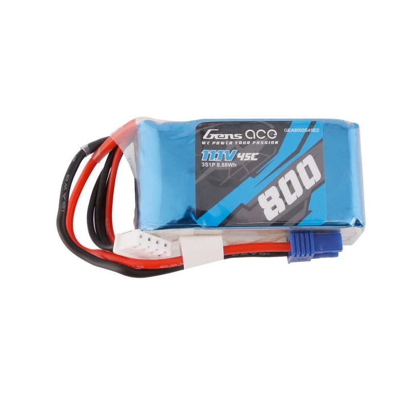 Gens Ace 3S LiPo Battery 45C (11.1V/800mAh) w/EC2 Connector – GEA8003S45E2
