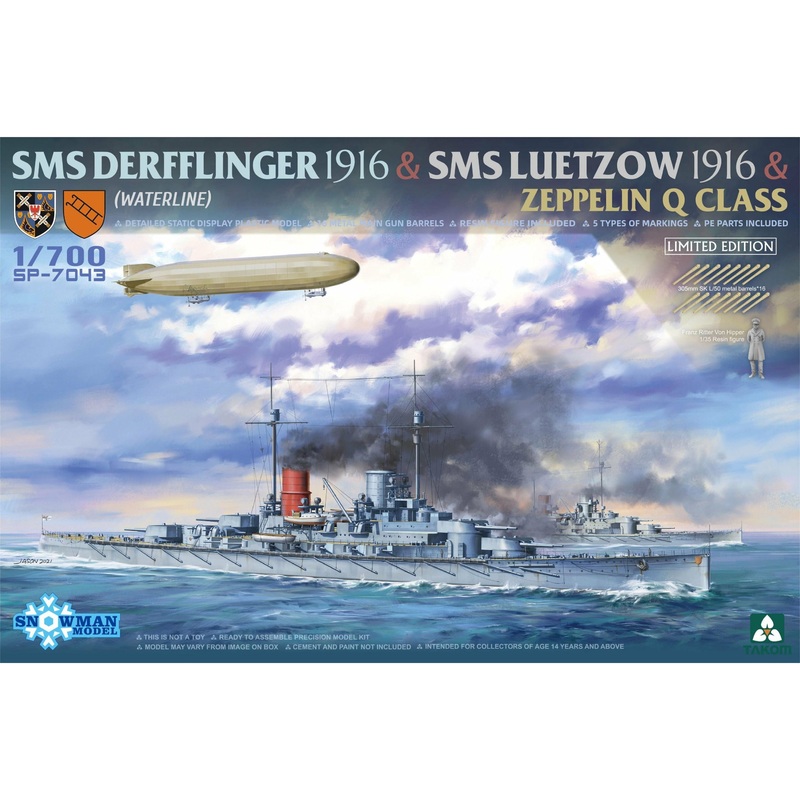 SMS Derfflinger 1916 & SMS Ltzow 1916 & Zeppelin Q-class 1/700 Model Ship Kit #SP-7043 by Takom