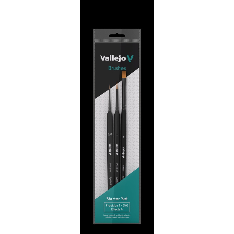 Vallejo Brush Set B03990 Starter #3/0 Rd 1 Rd & 4 Flat Toray