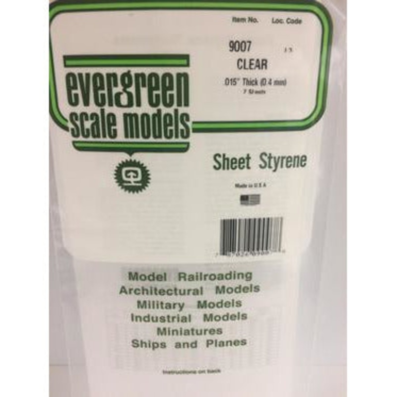 Evergreen #9007 Styrene Sheets: Clear 3 pack 0.015 (0.38mm) x 6 x 12