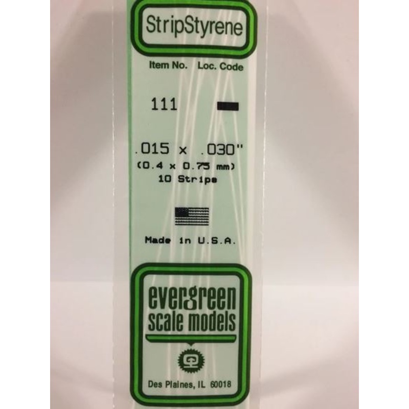 Evergreen 111 .015 X .030 (0.4 x 0.75mm)  Strips (10pcs)