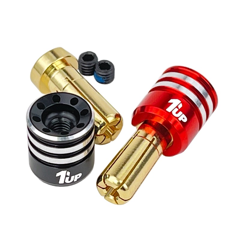 1UP Racing Heatsink Bullet Plug Grips w/5mm Bullets (Black/Red) – 1UP190436