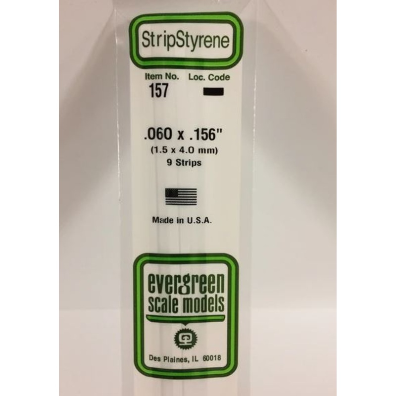Evergreen 157 .060 x .156 (1.5mm x 4mm) Strips (9pcs)