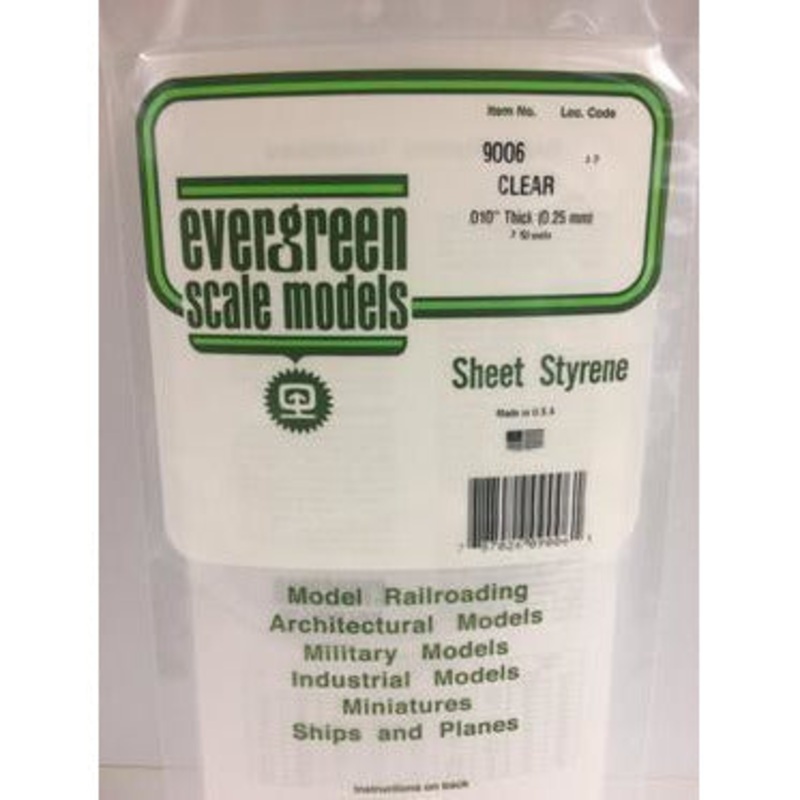 Evergreen #9006 Styrene Sheets: Clear 3 pack 0.010 (0.25mm) x 6 x 12