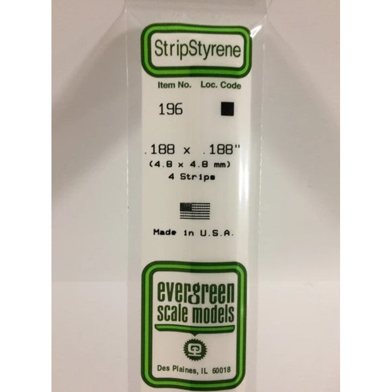 Evergreen 196 .188 x .188 / 4.8 x 4.8mm Square (4pcs)