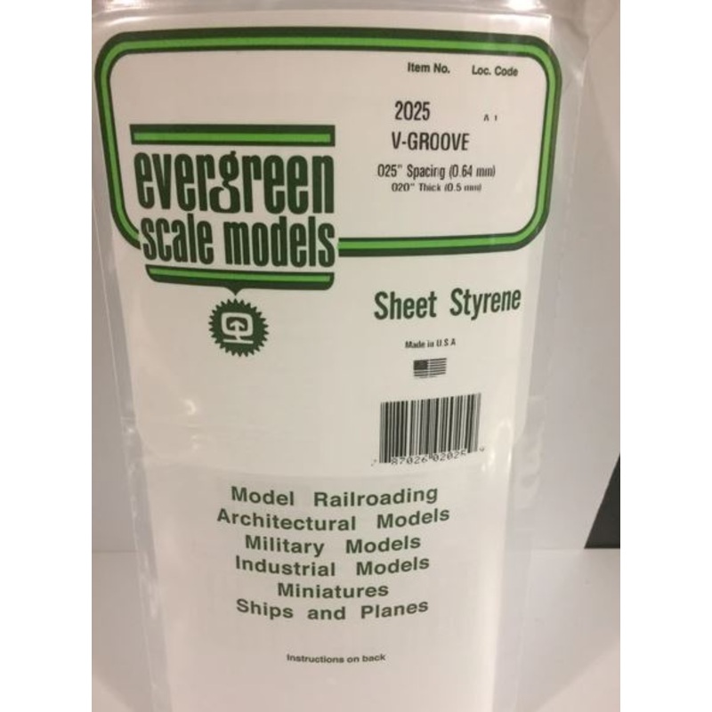 Evergreen 2025 .025 Spacing Vgroove Sheet