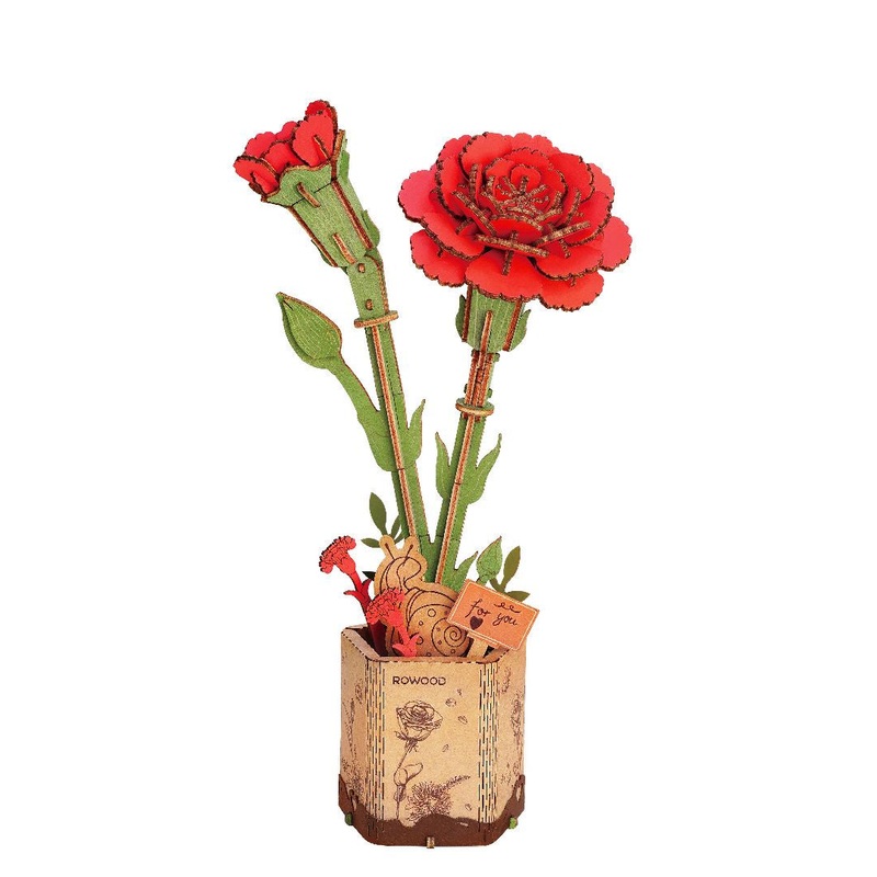 DIY Red Carnation 3D Wooden Puzzle