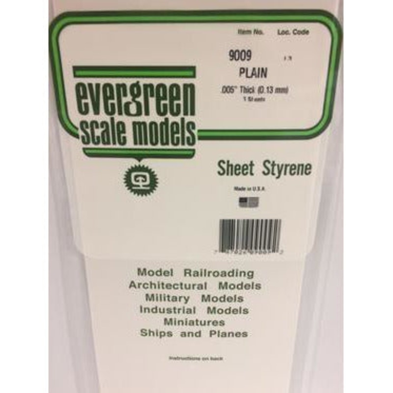 Evergreen #9009 Styrene Sheets: Plain 3 pack 0.005 (0.13mm) x 6 x 12