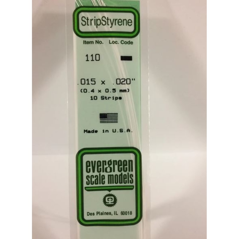 Evergreen 110 .015 x .020 (0.4 x 0.5mm)  Strips (10pcs)