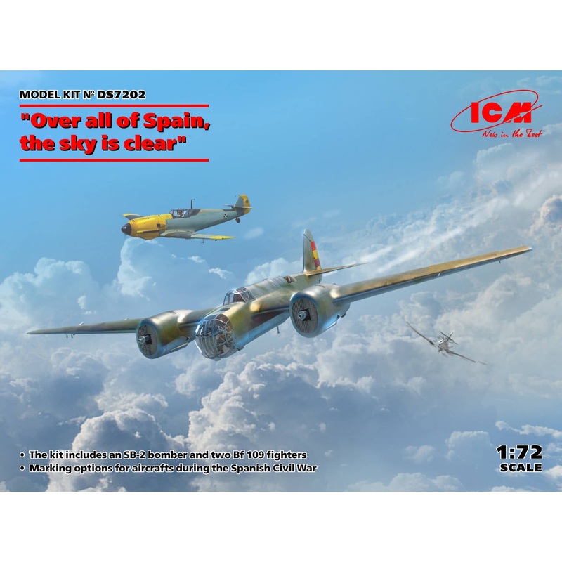 Over all of Spain, the Sky is Clear (SB 2M100 Katiushka + two Me 109 E3 Pilot Ace) 1/72 #DS7202 by ICM