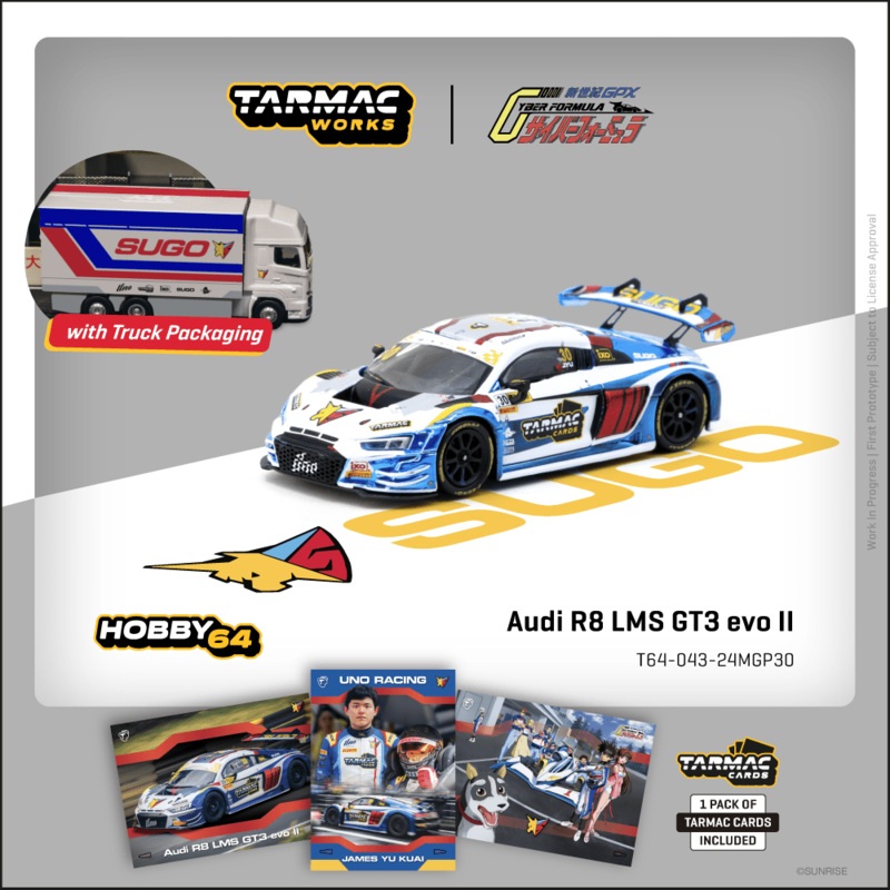 (PRE-ORDER) Tarmac Works 1:64 Audi R8 LMS GT3 evo II Macau GT Cup FIA GT World Cup 2024 Uno Racing w/ Trading Cards + Truck Packaging T64-043-24MGP30