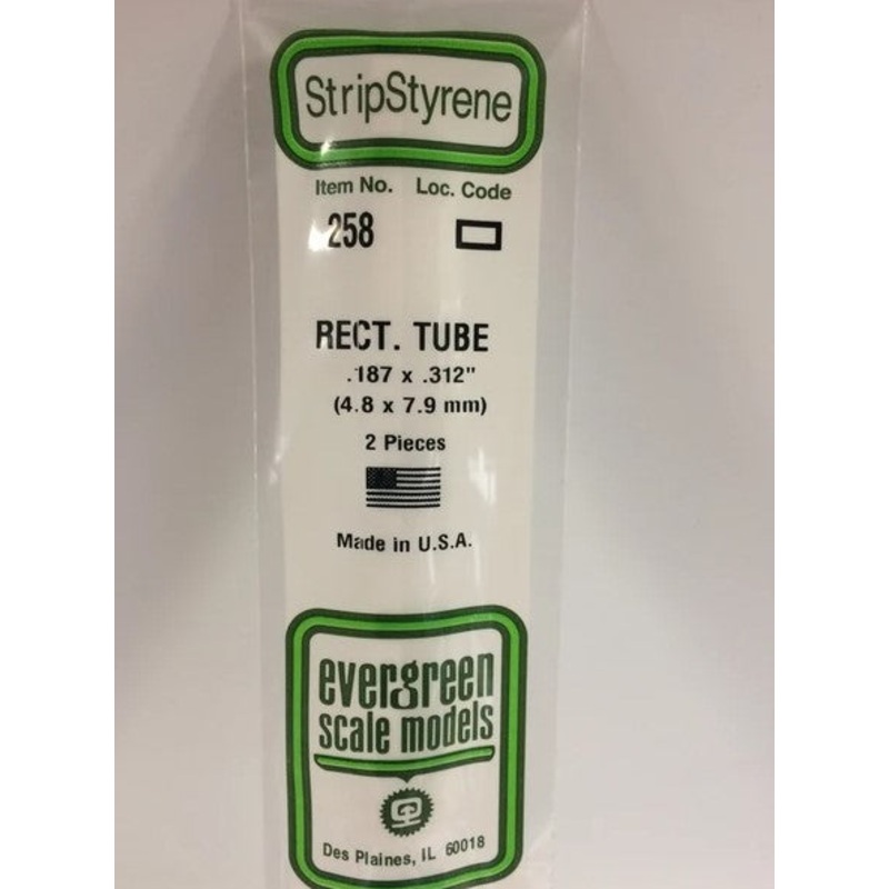 Evergreen 258 .188  x .312 (4.8mm x 7.9mm) Rectangle Tubing (2pcs)