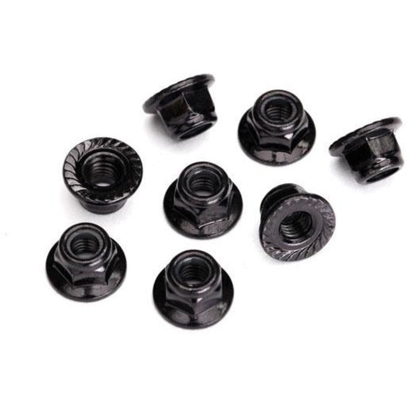 TRA8447 Nuts, 5mm flanged nylon locking (steel, black serrated)