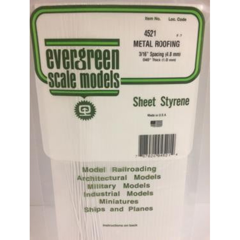 Evergreen #4521 – .040 X .1875 Opaque White Polystyrene Standing Seam Roofing
