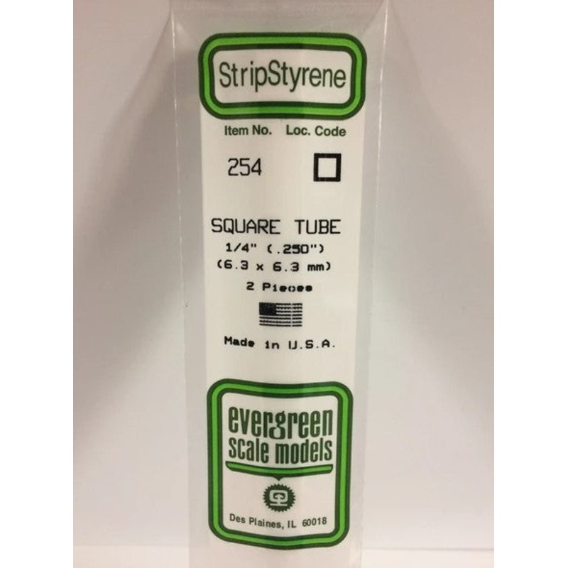 Evergreen 254 .250 / 6.3mm Square Tube (2pcs)