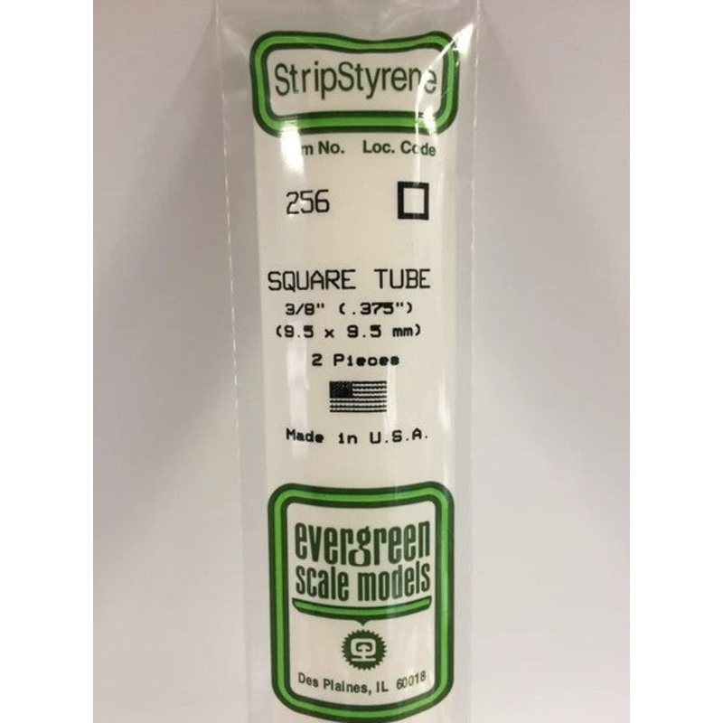 Evergreen 256 .375 (9.5mm) Square Tubing (2pcs)