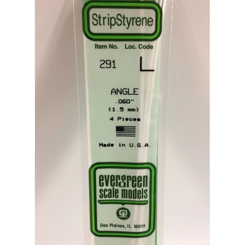 Evergreen 291 .060 / 1.5mm L Angle (4pcs)