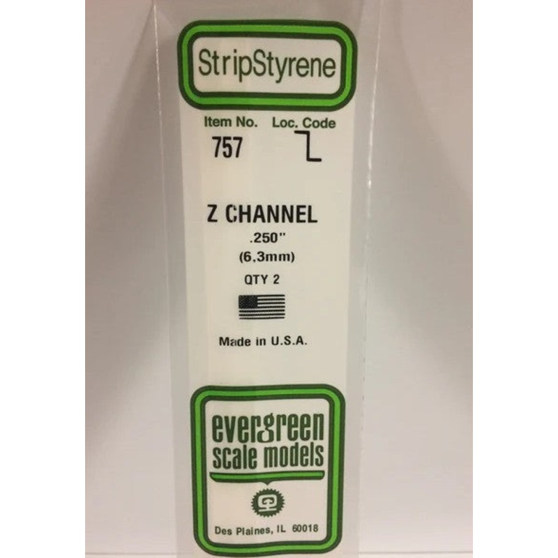 Evergreen 757 Z Channel .250 (6.3mm) Strips (2pcs)