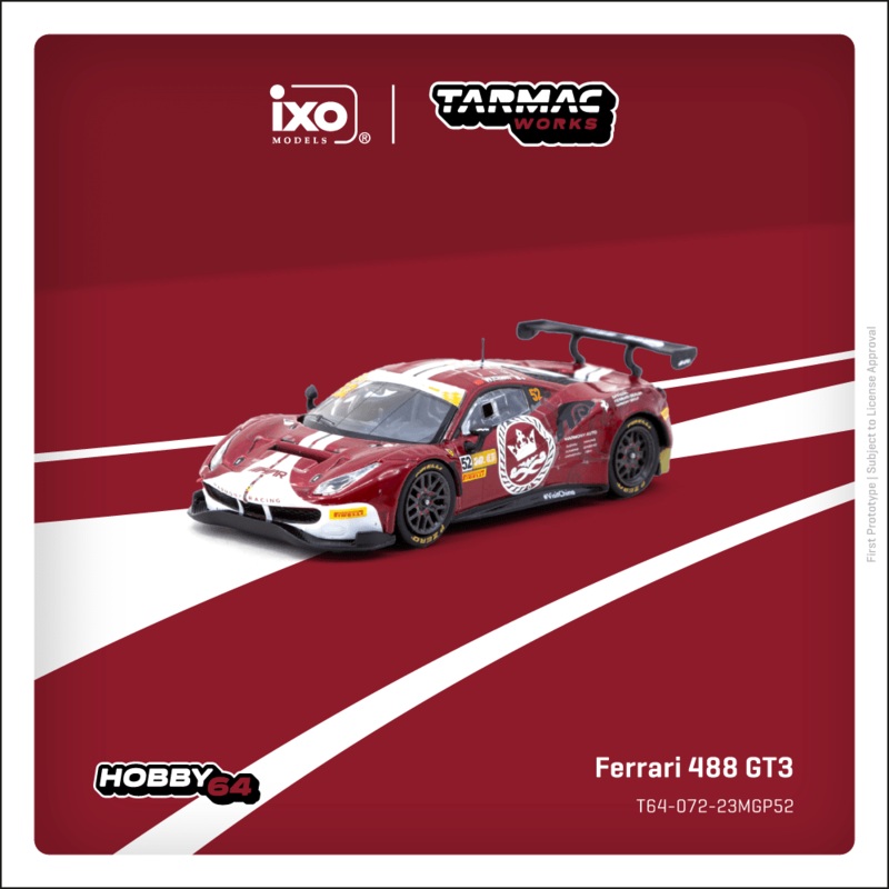 (PRE-ORDER) Tarmac Works 1:64 Ferrari 488 GT3, Macau GT Cup – FIA GT World Cup 2023, Harmony Racing, Chen Weian