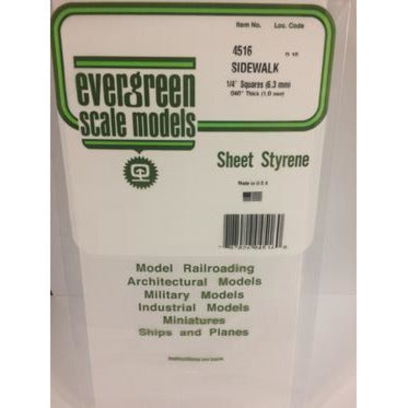 Evergreen #4516 Sidewalk 1/4 (6.3mm) x 1/4 (6.3mm) x 0.016 (0.40mm)