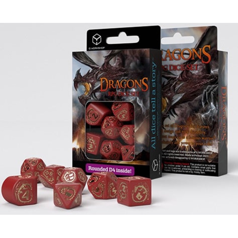 Q Workshopw Dragons Modern Dice Set Red And Gold
