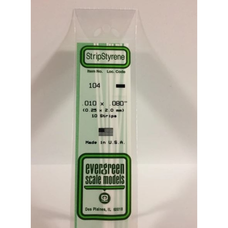 Evergreen 104 .010 x .080 (0.25 x 2.0mm) Strips (10pcs)