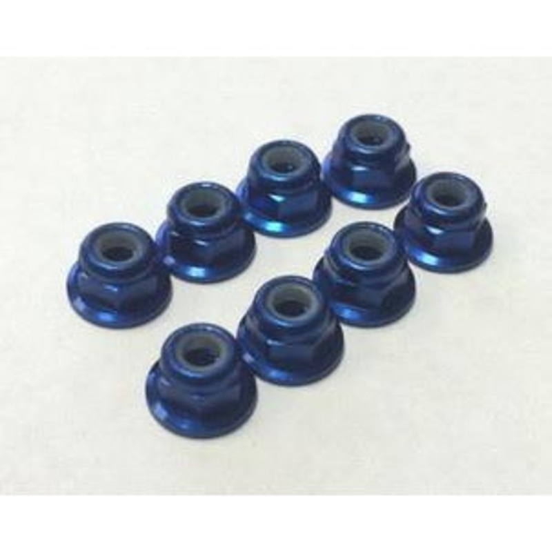 3RACING 4mm Aluminum Serrated Locknuts (8pcs) Blue – 3RAC-NS40BU