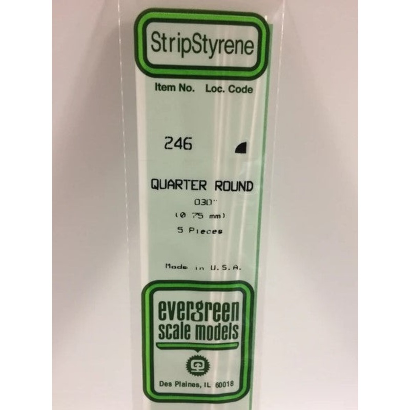 Evergreen 246 .030 (.75mm) Qtr Round (5pcs)