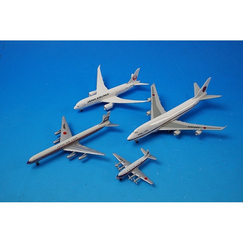 1:600 DC-8-62 JAL JA8031 Vickers Viscount, ANA G-ABKJ B747-400 JASDF #20-1101 B787-8 JAL Shin-Tsurumaru livery, JA822J, set of 4, some blisters and outer boxes missing, others airplane model