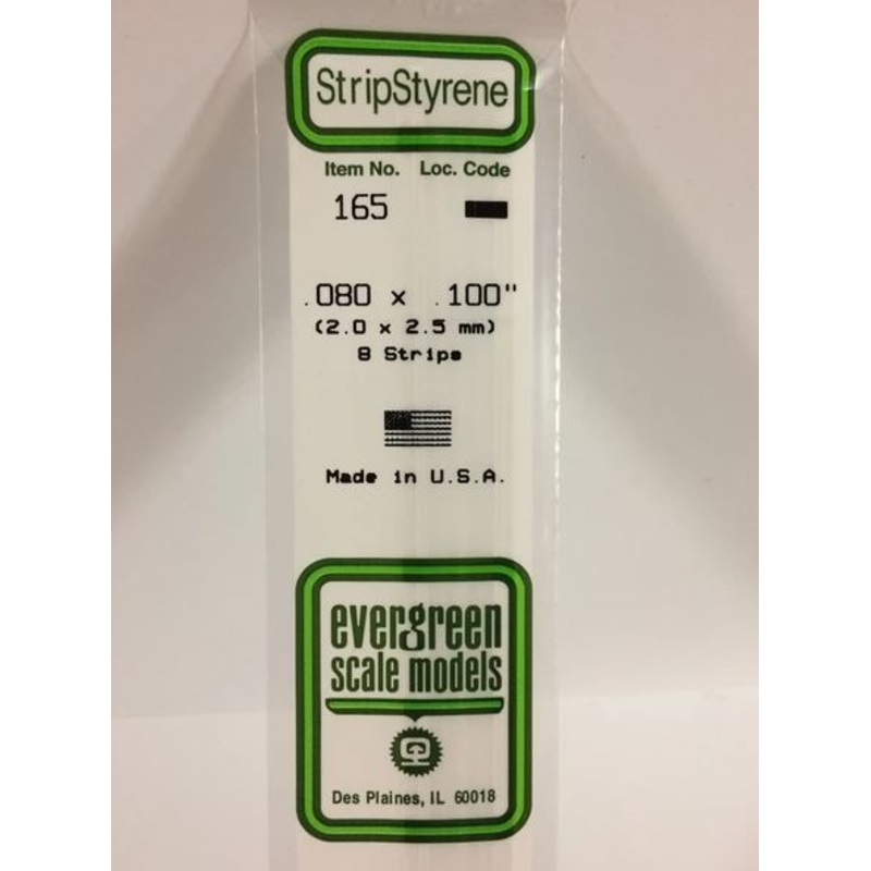 Evergreen 165 .080 x .100 (2mm x 2.5mm) Strips (8pcs)