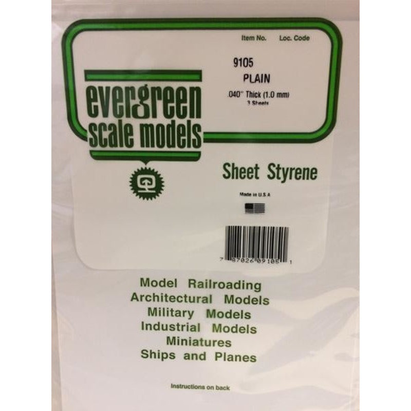 Evergreen #9105 Styrene Sheets: White 3 pack 0.040 (1.0mm) x 8 x 21