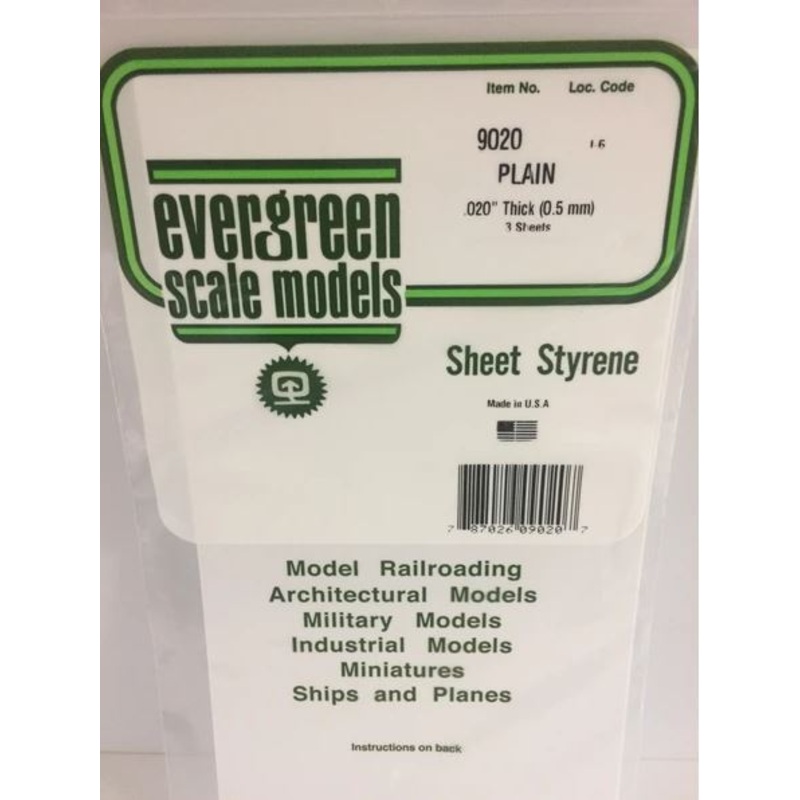 Evergreen 9020 .020 / 0.5mm thick Sheet (3pcs)