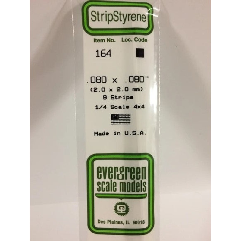 Evergreen 164 .080 x .080 / 2 x 2mm Square (9pcs)