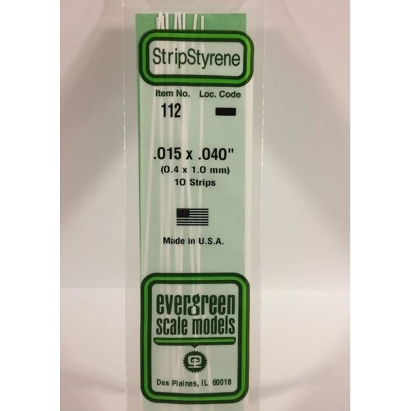 Evergreen 112 .015 x .040 (.38mm x 1mm) Strips (10pcs)