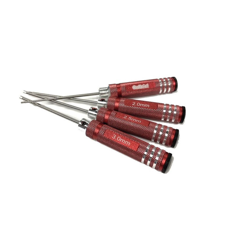 On Point Hex Screwdrivers (4) Size: 1.5/2.0/2.5/3.0mm – Red