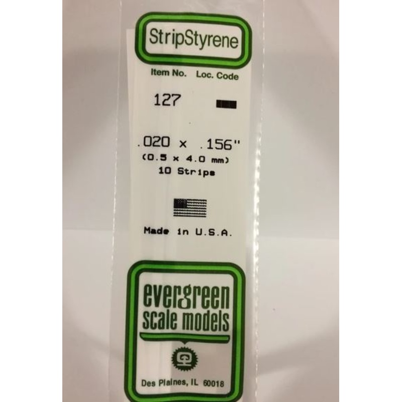 Evergreen 127 .020 x .156 (.5mm x 4.0mm) Strips (10pcs)
