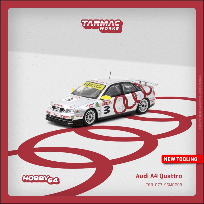 (PRE-ORDER) Tarmac Works 1:64 Audi A4 Quattro, Macau Guia Race 1996 Winner, Frank Biela