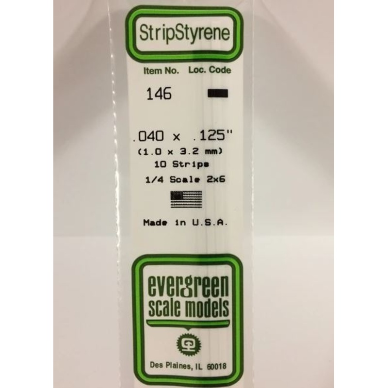 Evergreen 146 .040 x .125 (1.0 x 3.2mm) Strips (10pcs)