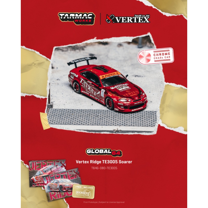(PRE-ORDER) Tarmac Works 1:64 Vertex Ridge TE3005 Soarer w/Trading Cards